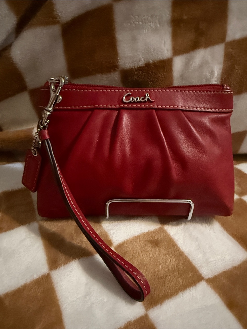 COACH Soho Pleated Red Leather Wristlet Pouch preloved